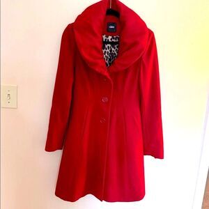 Express Red Women's Coat A Line Wool blend Small Knee Length Fit n Flare Small